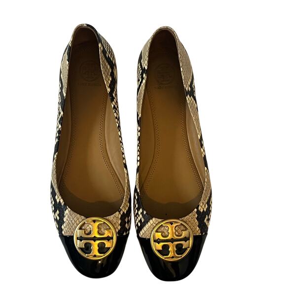 Tory Birch Shoes - Tory Burch Chelsea Snake Printed Leather Cap Toe Ballet Flats Size 9.5